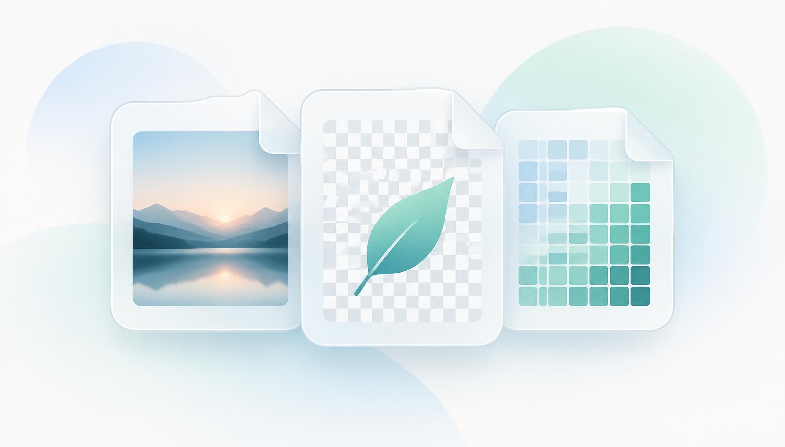 Illustration comparing JPG, PNG and WebP image formats
