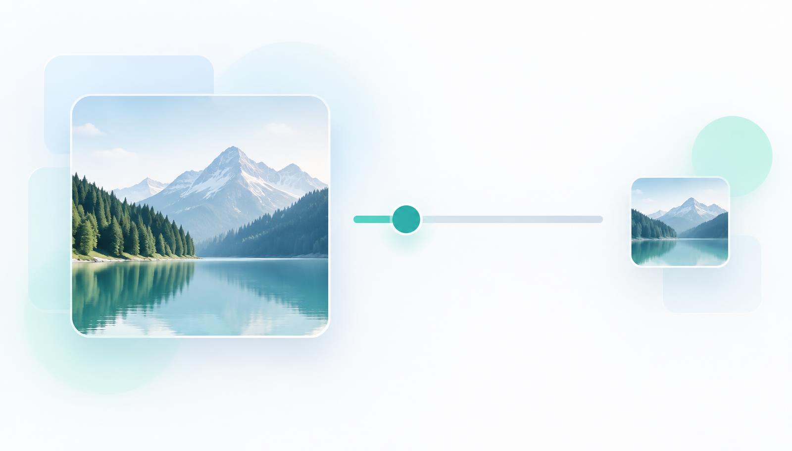 Image compression illustration showing a large image reduced to a smaller file